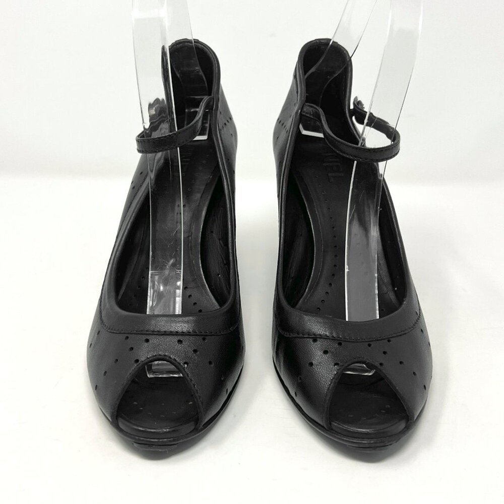 Chanel Black Leather Mary Jane Peep Toe Heels CC Pumps 41 - Picture 4 of 9